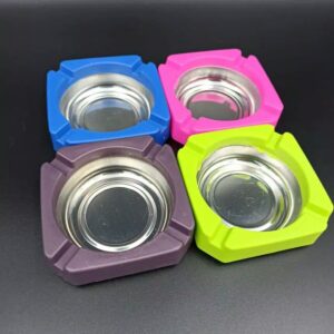 107 Asbak Warna Kotak Kombinasi Stainless Steel dan Plastik